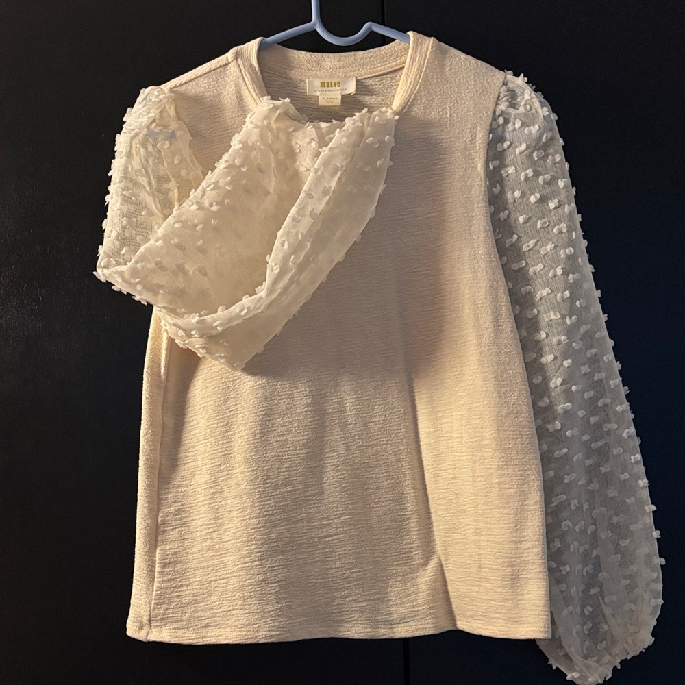 Maeve Cream Textured Long Sleeve Top